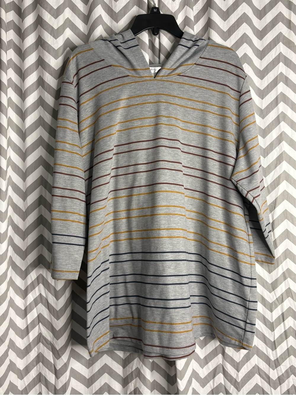 Women’s Gray Hoodie Tunic with Multicolor Stripes